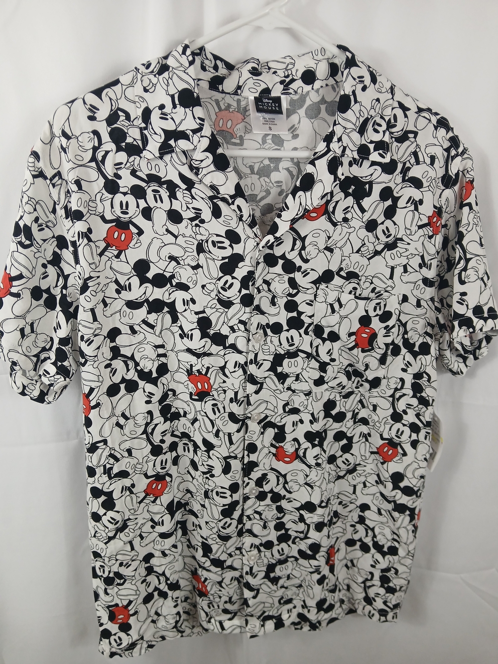 Disney Black & White Mickey Mouse Short Sleeve Shirt with Red Accents